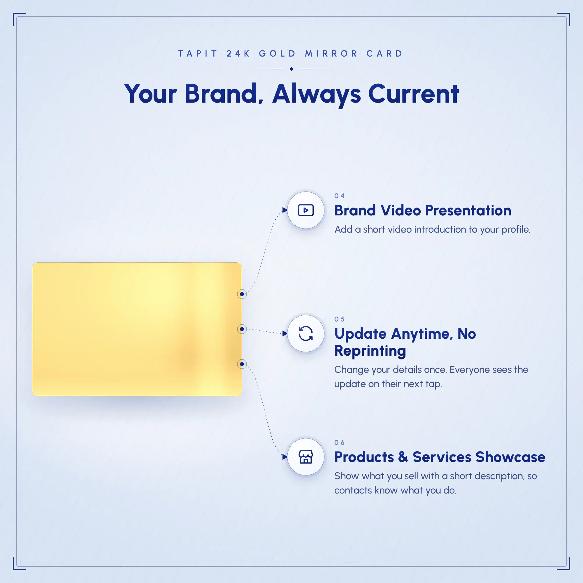 Digital Business Card | NFC Business Card | Dubai | Tapit 24k Gold Platted Mirror Card Third Feature